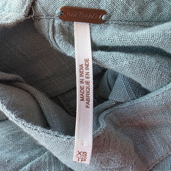 Free People Womens XS Dress Mini Baby Doll Sage Green Pleated Relaxed Fit Boho C - Picture 8 of 11